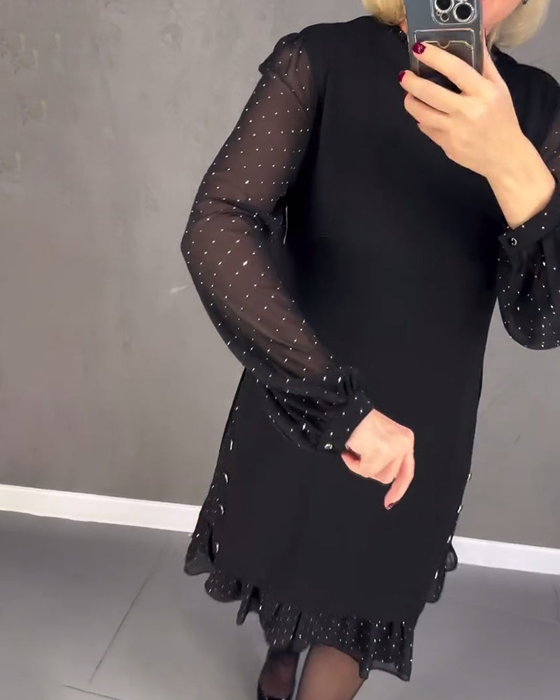 Elegant Polka Dot Dress with Long Sleeves