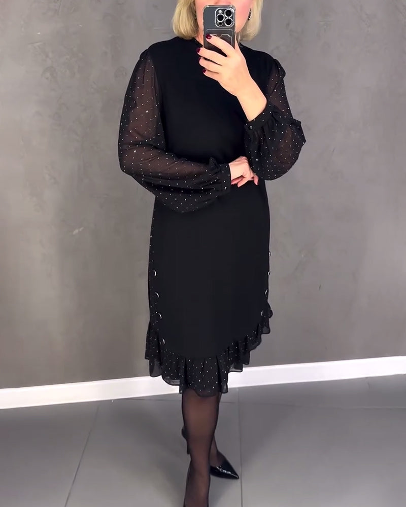 Elegant Polka Dot Dress with Long Sleeves
