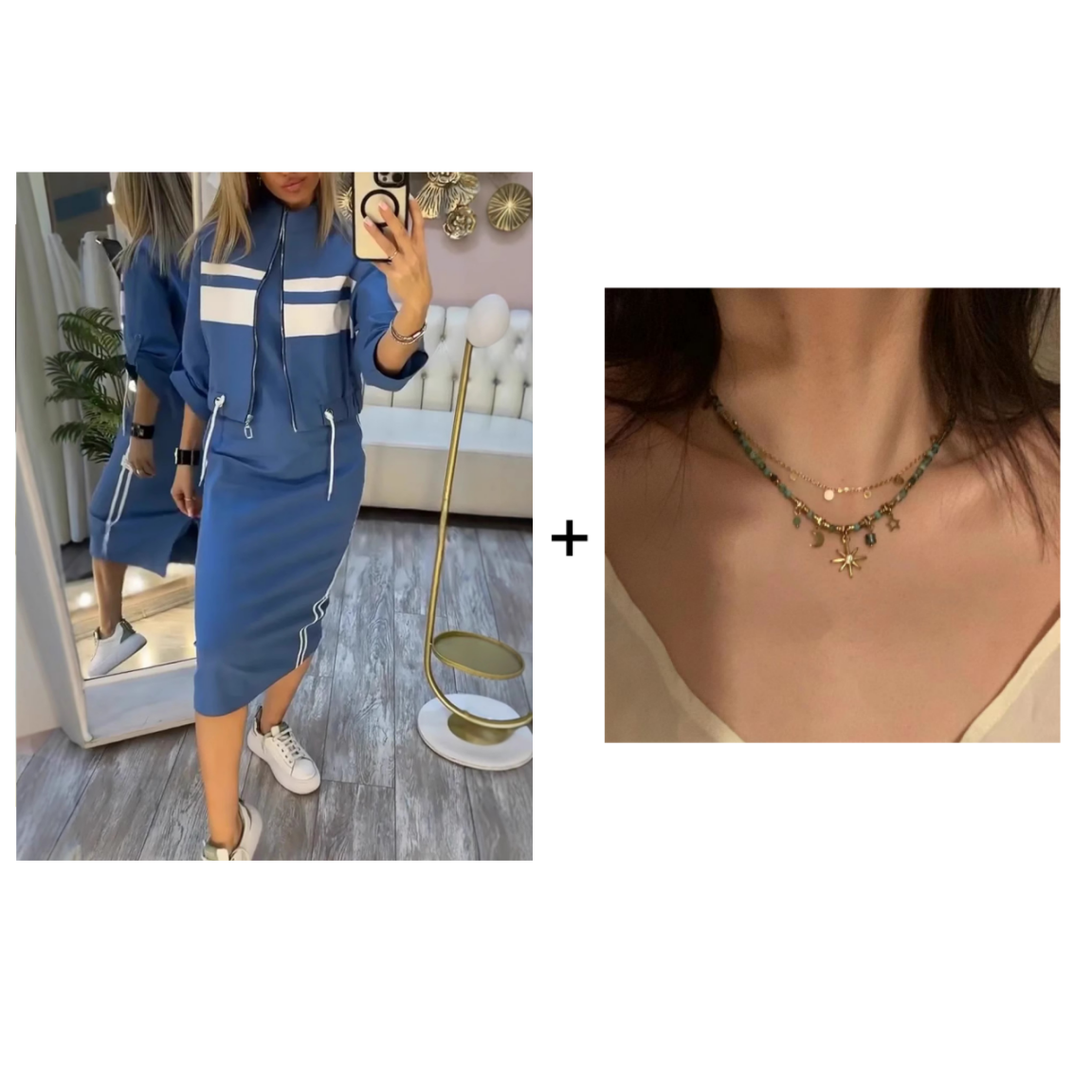 ❄️LAST DAY PROMOTION 70%OFF 💖 Women's Stand Collar Jacket & Dress Set