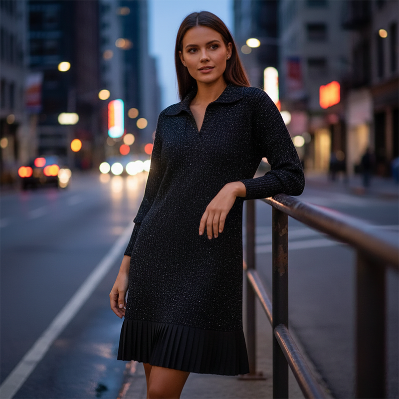 Ladies Glitter Revers A-Line Short Dress