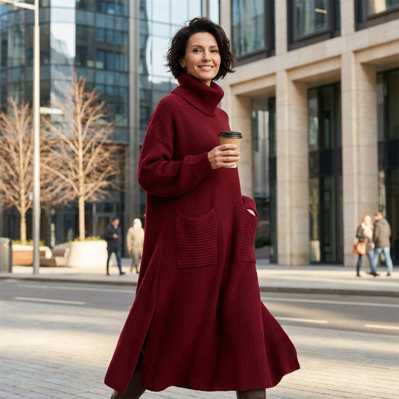 Women's Turtleneck Long Sleeve Knit Sweater Dress