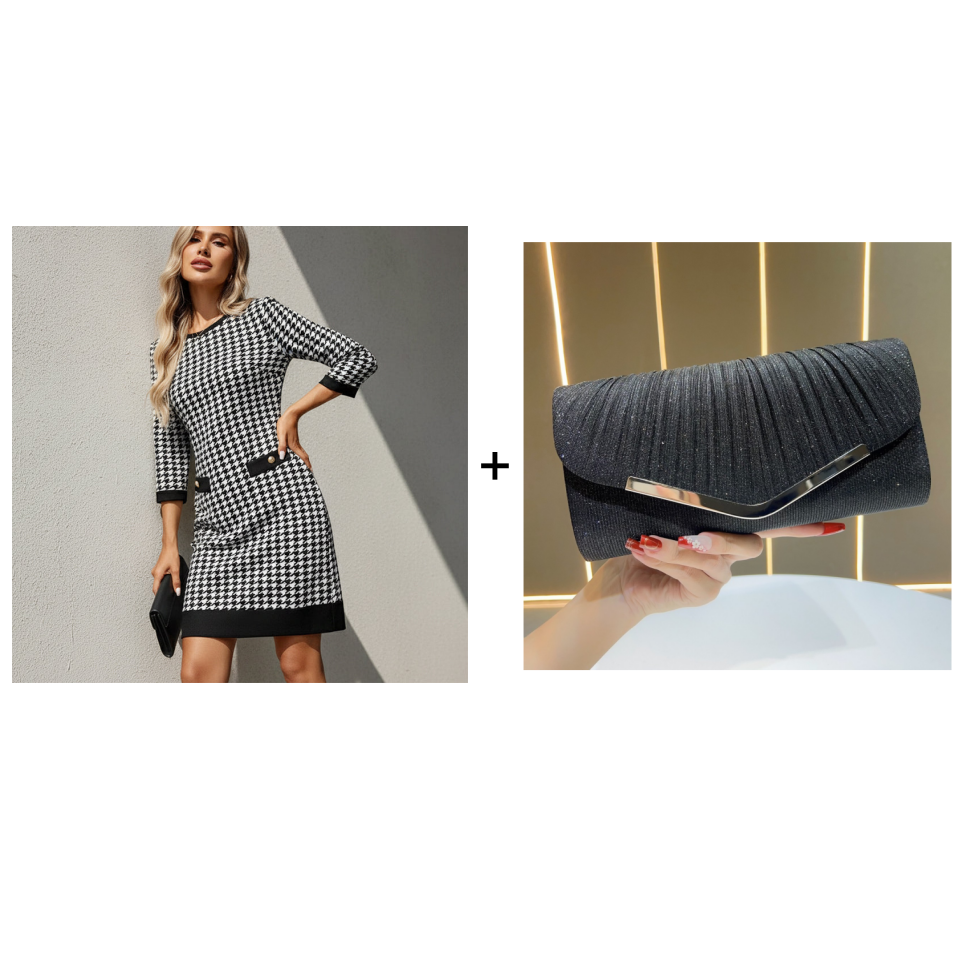 🏆 Hot Sale 70% OFF ✨Women's Crew Neck Houndstooth Bodycon Midi Dress
