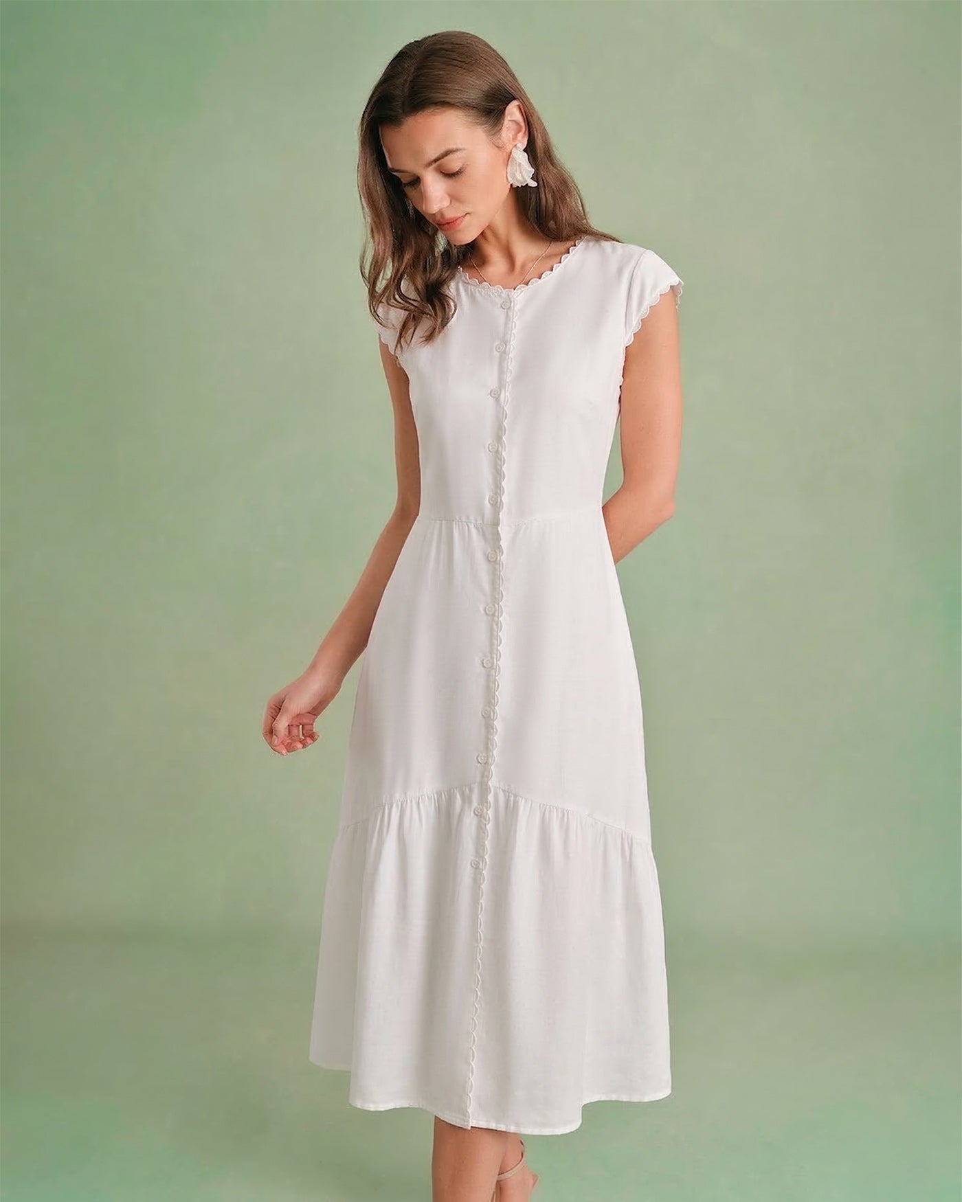 Effen Kleur Revers Midi Jurk