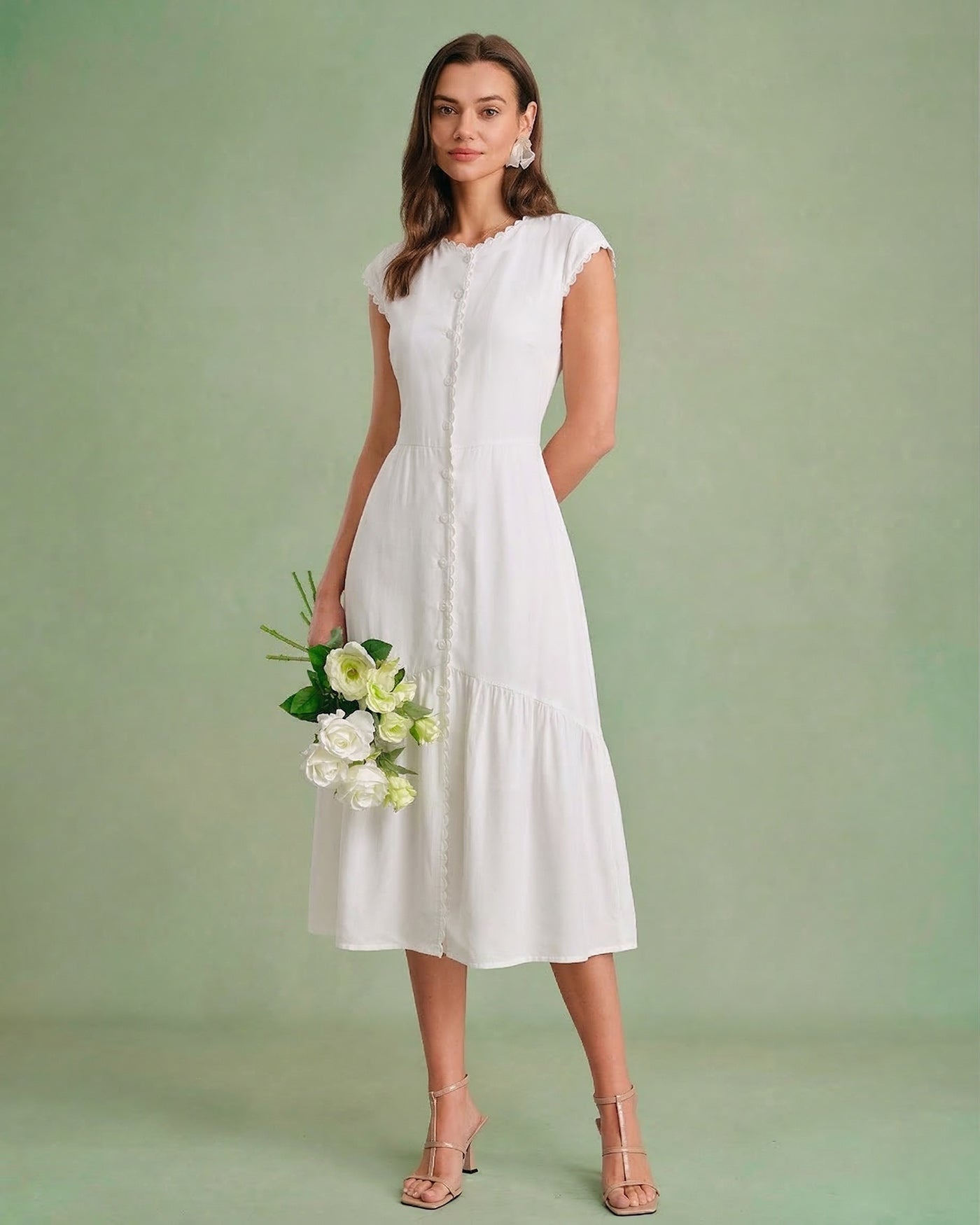 Effen Kleur Revers Midi Jurk