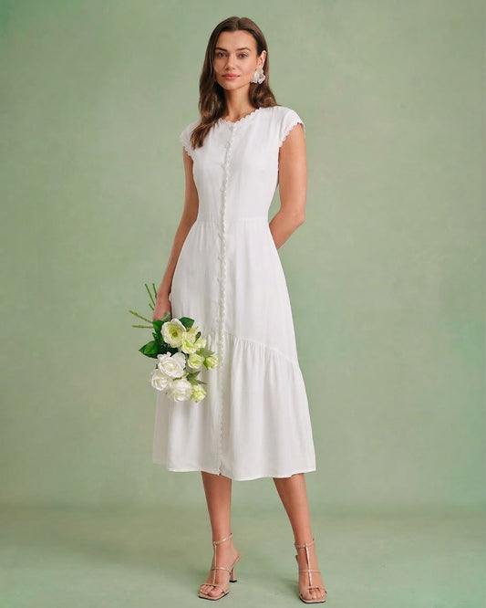 Effen Kleur Revers Midi Jurk