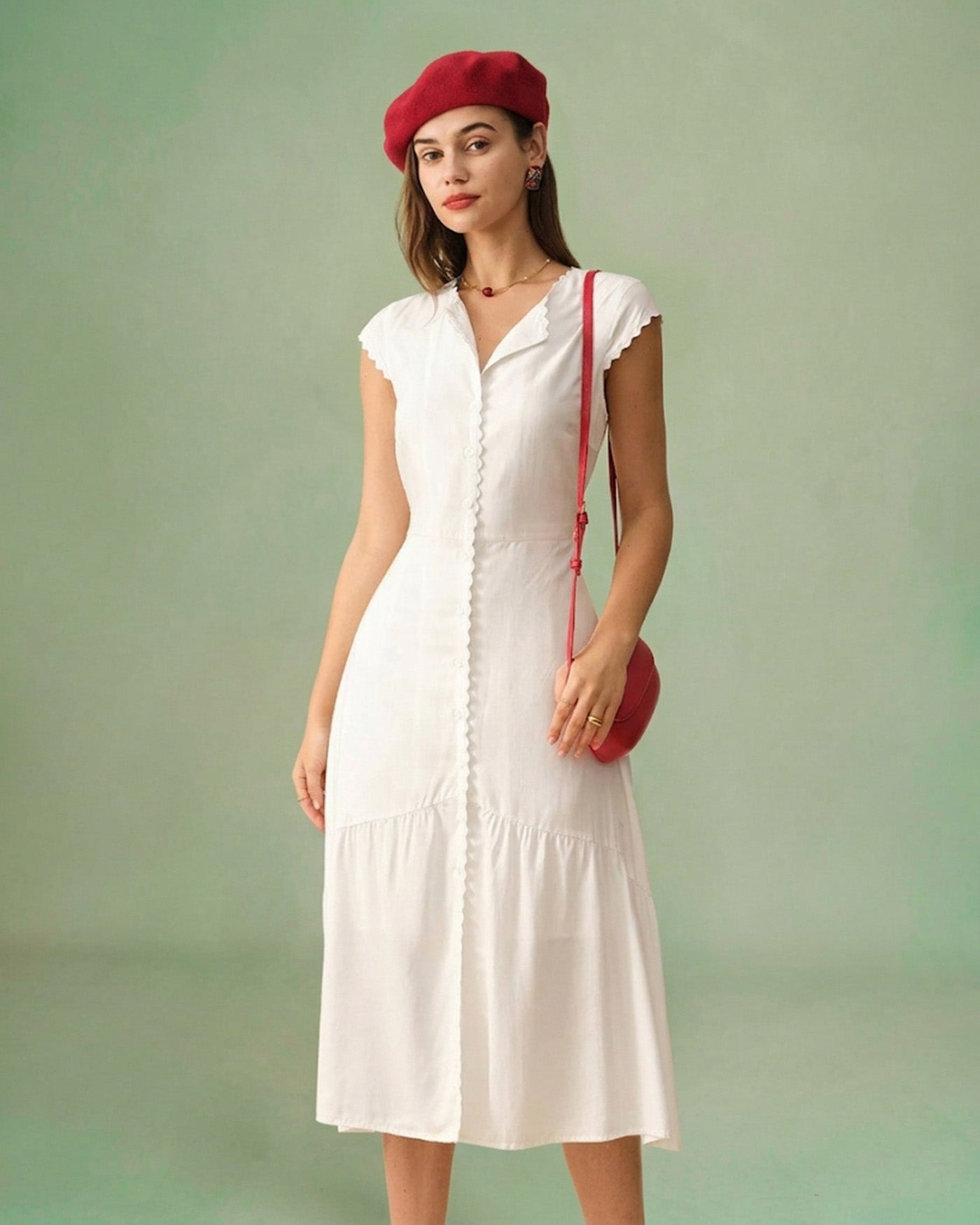 Effen Kleur Revers Midi Jurk