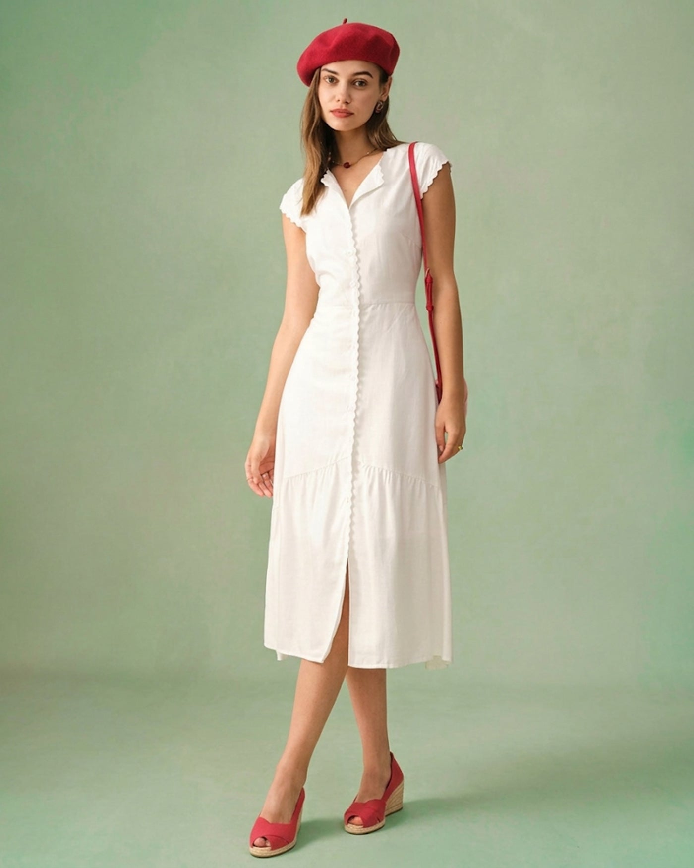 Effen Kleur Revers Midi Jurk