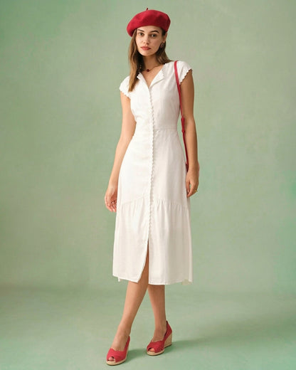 Effen Kleur Revers Midi Jurk