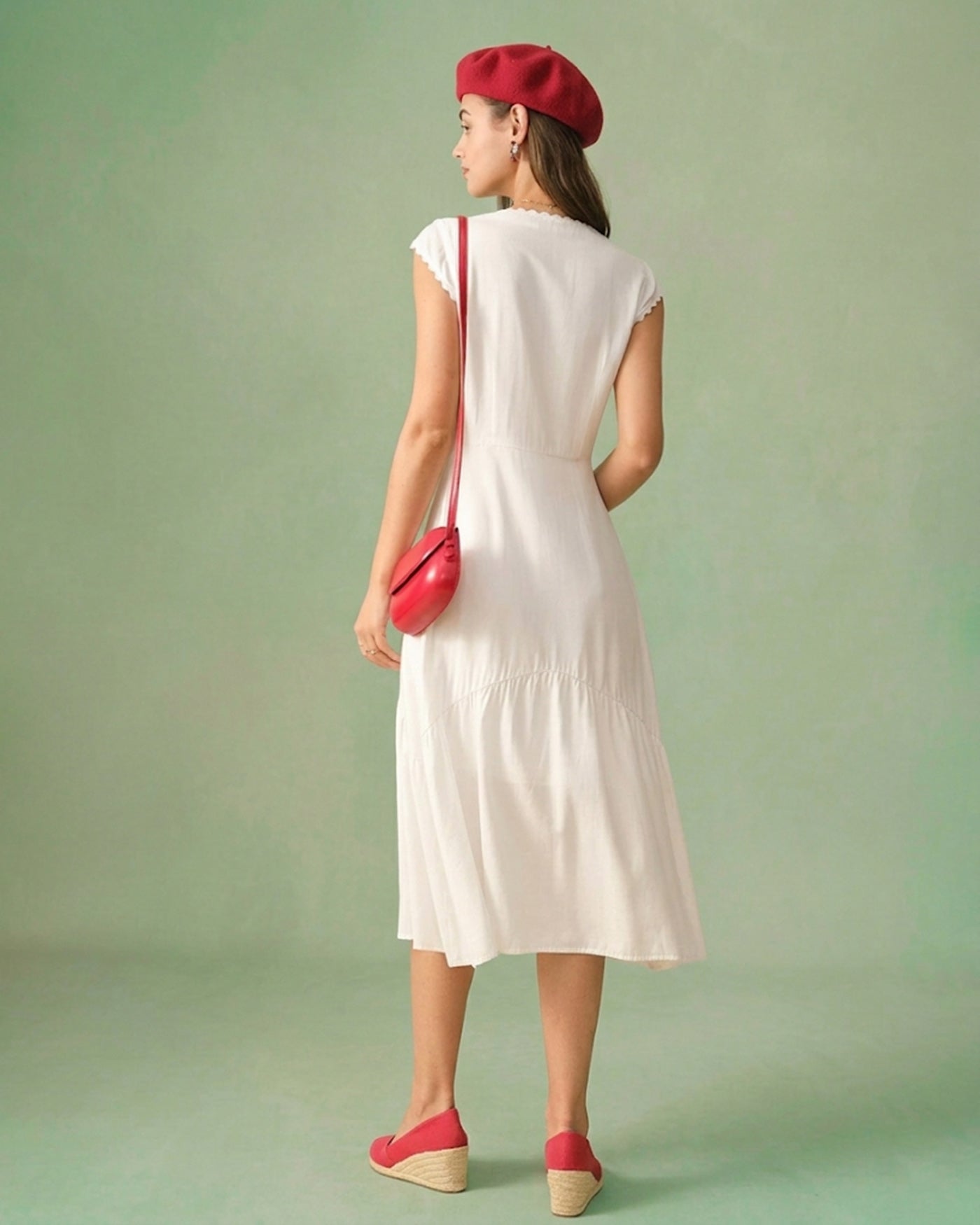 Effen Kleur Revers Midi Jurk