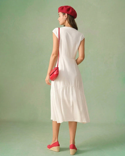 Effen Kleur Revers Midi Jurk