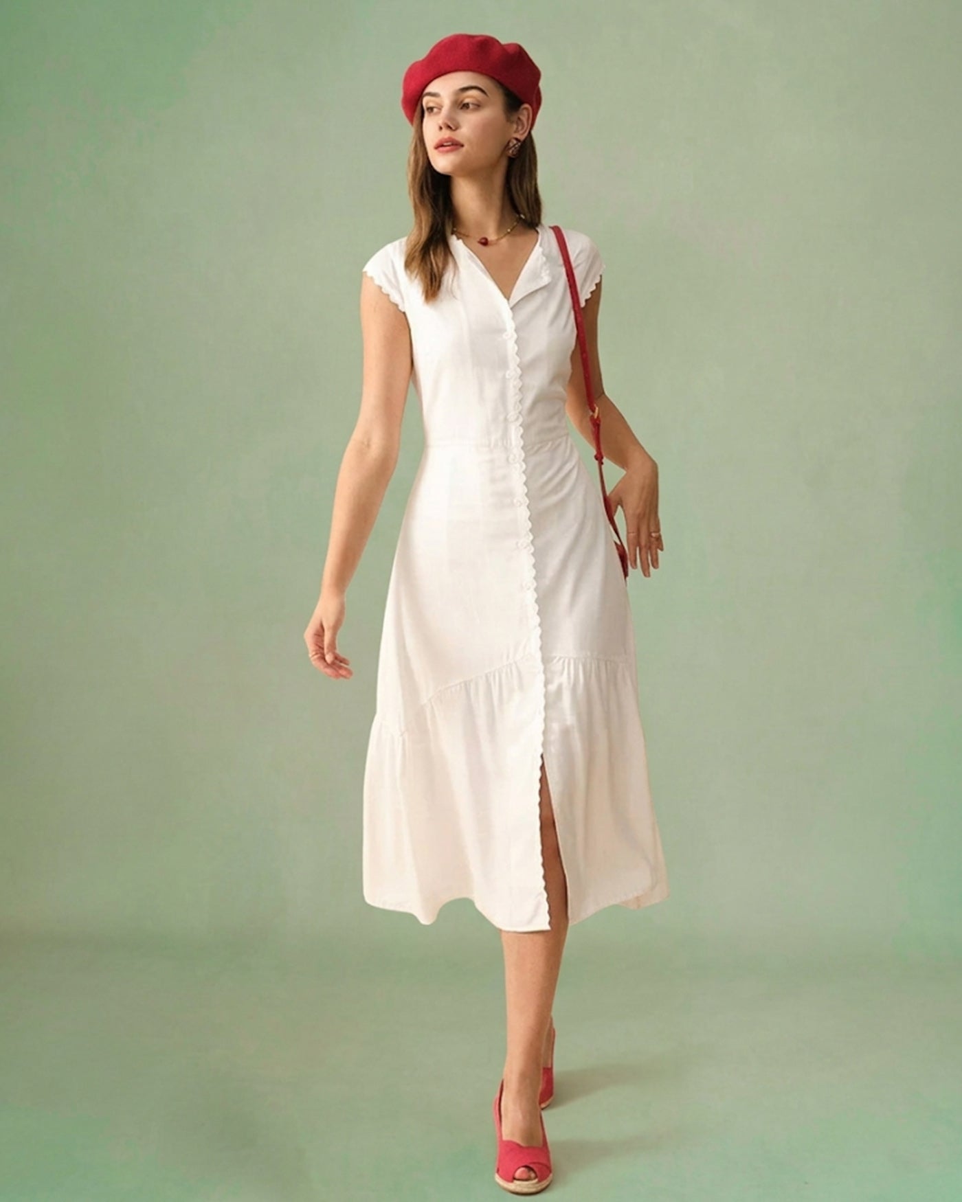 Effen Kleur Revers Midi Jurk