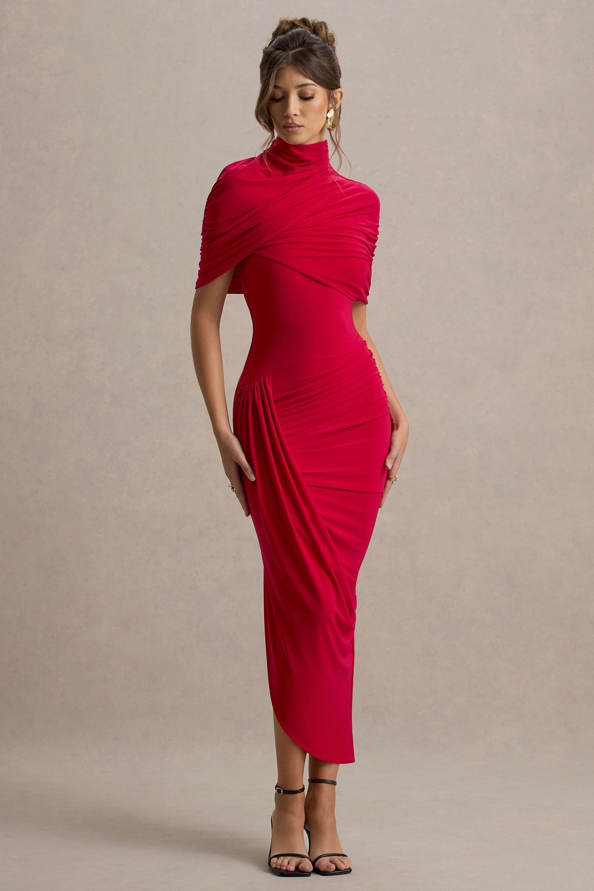 Taylor - Twisted Asymmetric Maxi Cape Dress