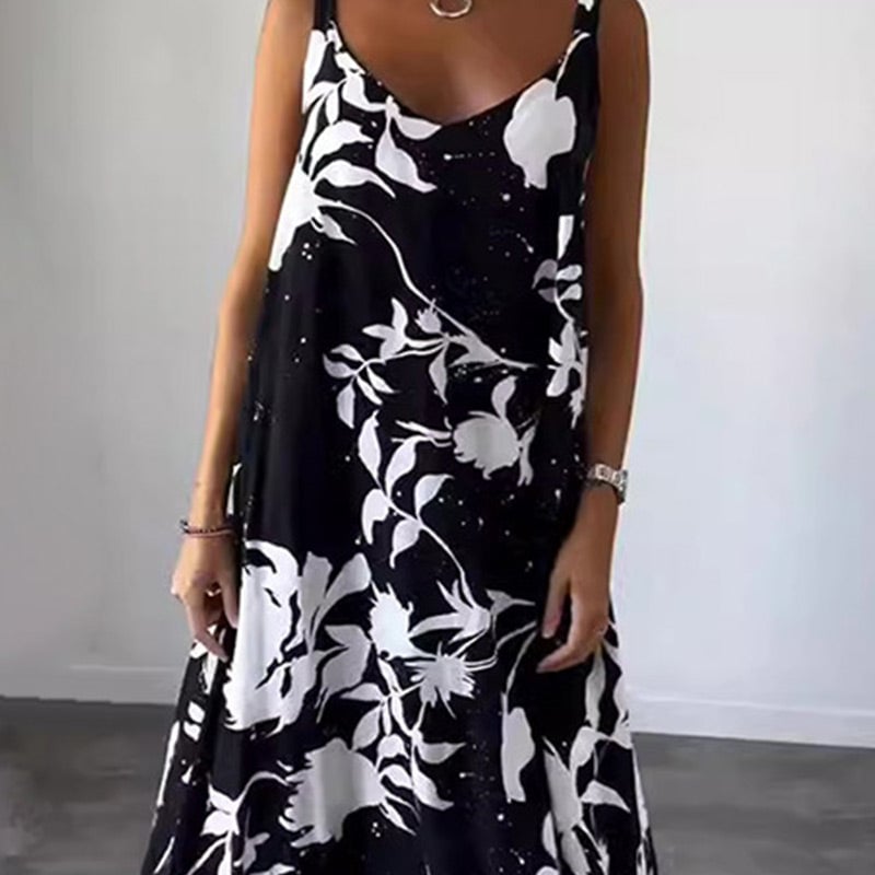 Yvela | Sleeveless Cotton Dress with Floral Patterns