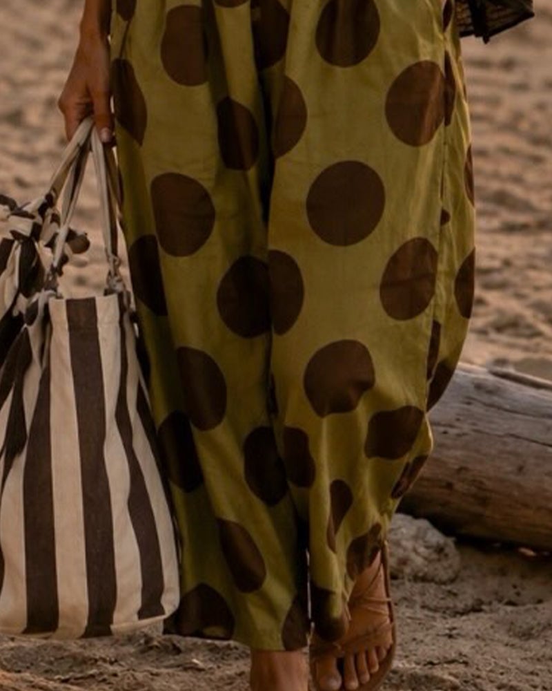 V-Neck Ruffle Top & Polka Dot Pants Set